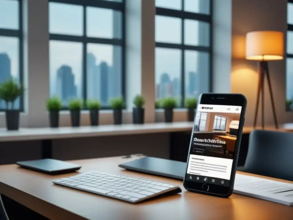 Sitio web inmobiliario de diseño en móvil moderno Teléfono móvil moderno con sitio web inmobiliario en pantalla