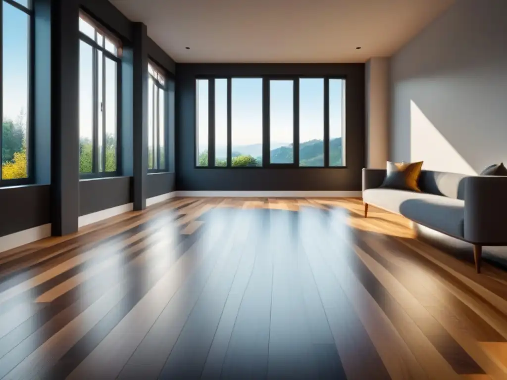 Elegante contraste: suelos de madera y azulejos geométricos Fusion de tendencias pisos mercado inmobiliario: suelo de madera tradicional combina con audaz diseño de azulejos geométricos en sala lujosa