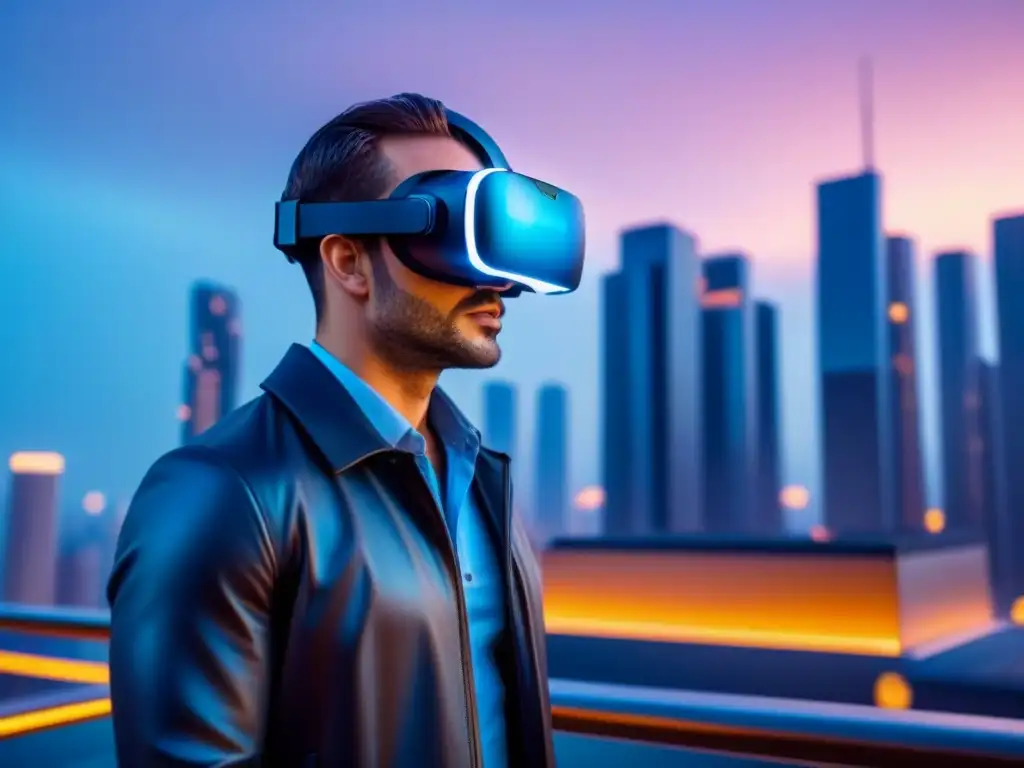 Realidad virtual futurista en ciudad digital Inmersión total en tours virtuales inmobiliarios con diseño futurista y tecnología avanzada en una ciudad digital
