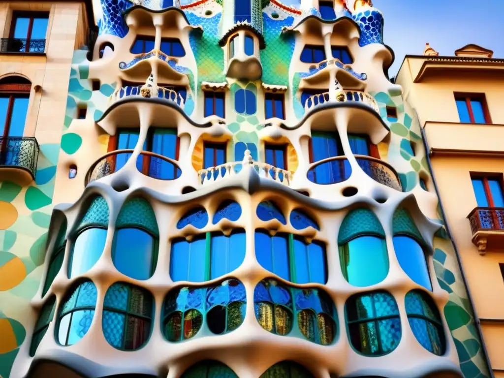 Detalles fascinantes de Casa Batlló: Gaudí en Barcelona Explora el turismo inmobiliario en Barcelona a través de la fachada detallada de Casa Batlló de Gaudí