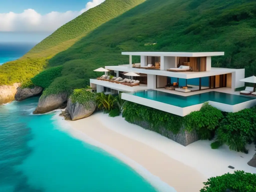 Resort de lujo en México: oasis exclusivo entre montañas verdes Inversión en turismo de lujo: Resort de lujo en México con vistas panorámicas al océano y helipuerto
