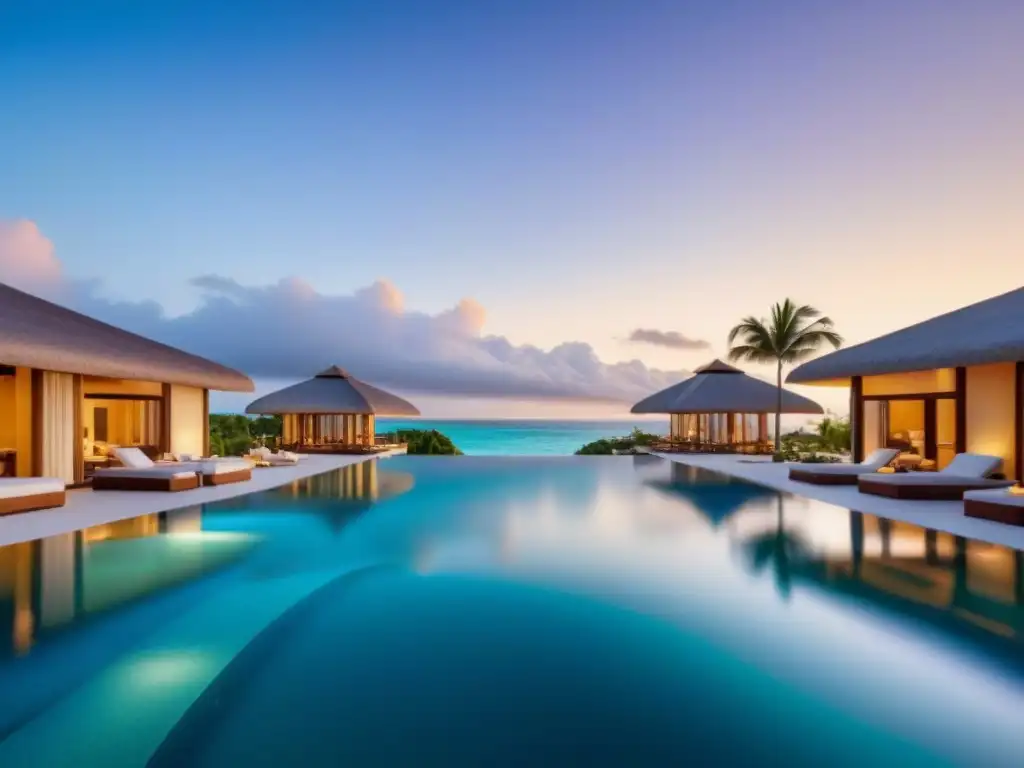 Resort de lujo frente al mar en México: exclusividad y elegancia Inversión en turismo de lujo: Resort de playa moderno y lujoso en México con arquitectura elegante, piscinas infinitas y paisajes tropicales