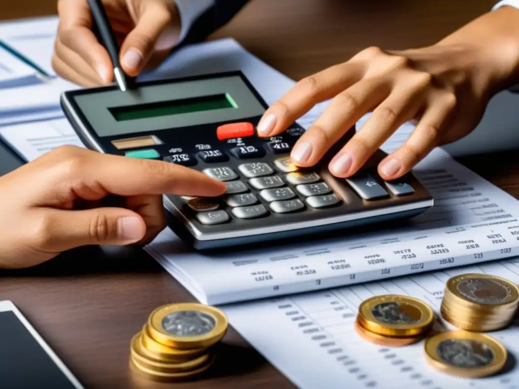 Planificación financiera diversa para comprar casa en España Unidas en ahorros: manos diversas cuentan monedas euro en escritorio moderno con gráficos financieros, calculadora