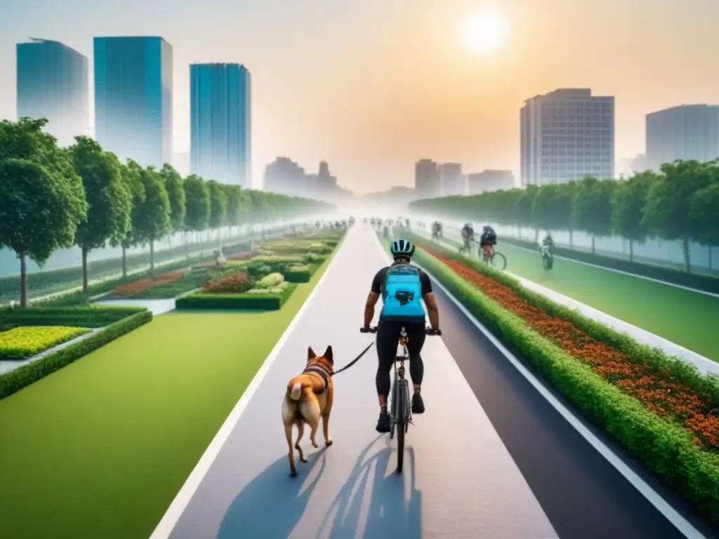 Desarrollo urbano sostenible: espacios verdes, paneles solares y diversidad Invertir en urbanizaciones sostenibles: Comunidad diversa disfruta de espacios verdes y actividades al aire libre en desarrollo urbano moderno