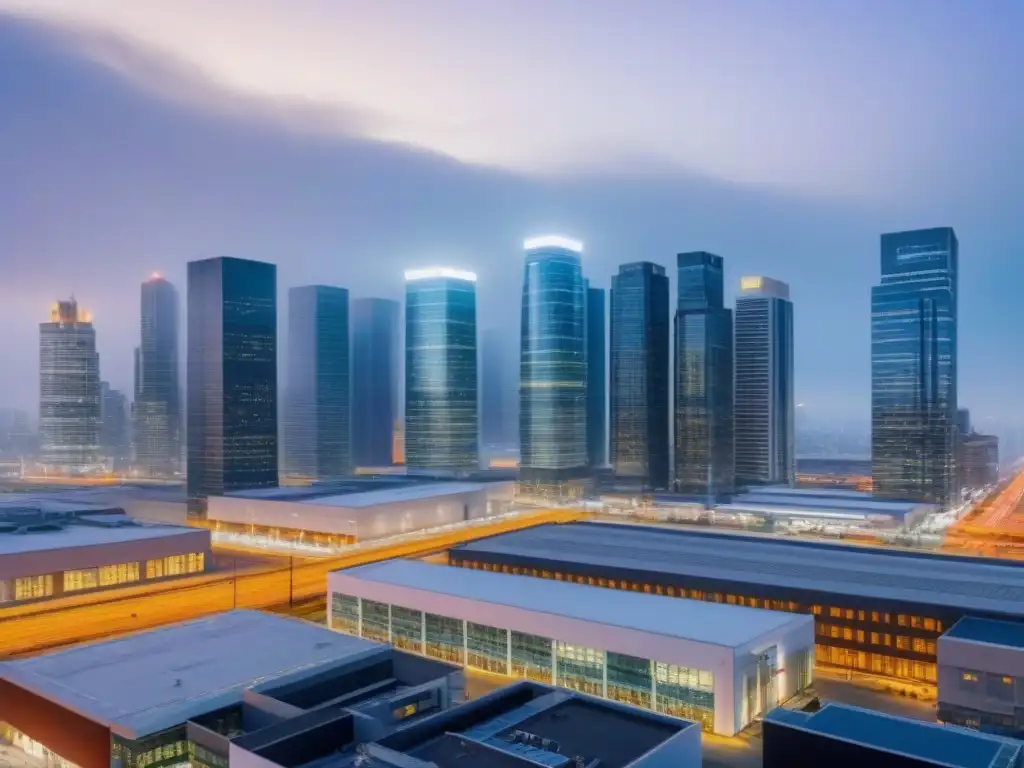 Portafolio inmobiliario diversificado en ciudad dinámica Un variado portafolio de bienes raíces comerciales en una ciudad vibrante, mostrando estrategias de diversificación