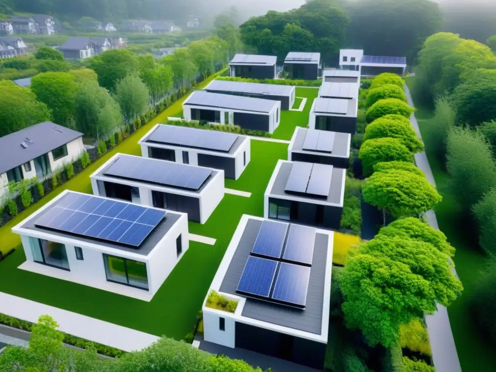 Barrio eco-sostenible con casas certificadas Passive House Un vecindario moderno con Certificaciones Passive House en el mercado inmobiliario, arquitectura sostenible y naturaleza exuberante