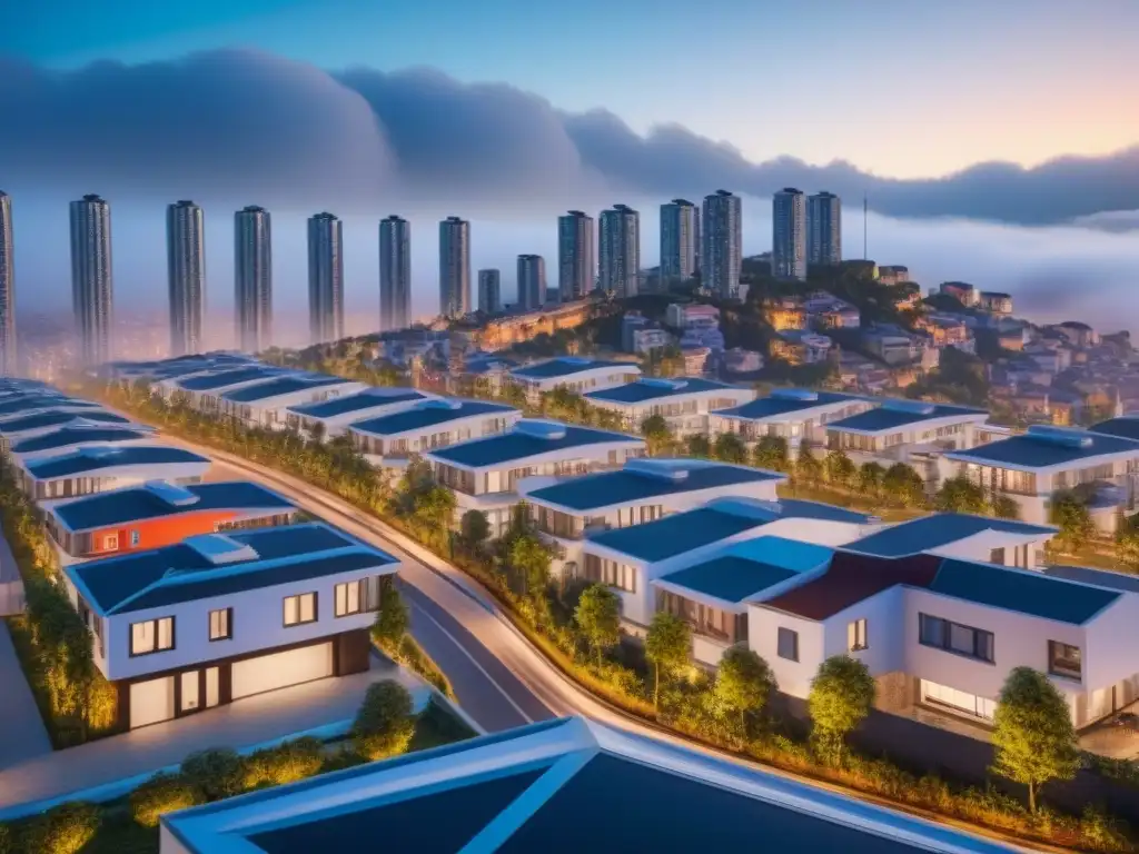 Teleféricos del Futuro: Conectividad Urbana Vibrante Un vecindario urbano con teleféricos vibrantes integrados, destacando los beneficios teleféricos urbanos residenciales
