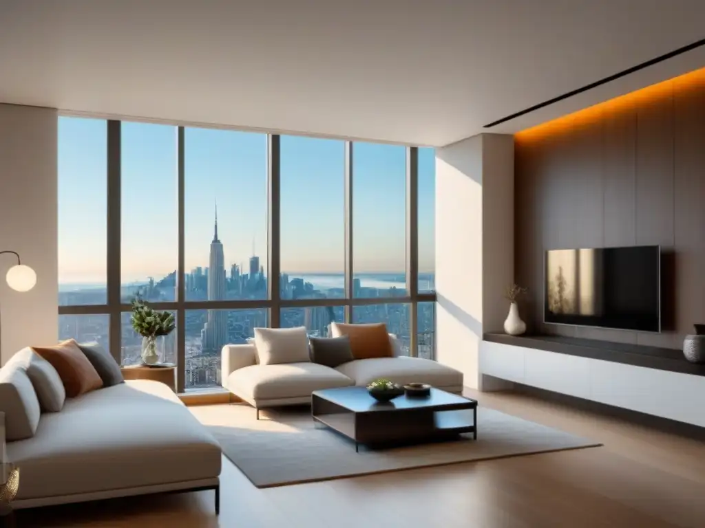 Exclusivo apartamento moderno con vista urbana y elegancia Ventajas inversión apartamentos mercado inmobiliario: lujoso apartamento con vista a la ciudad y diseño sofisticado en tonos neutros