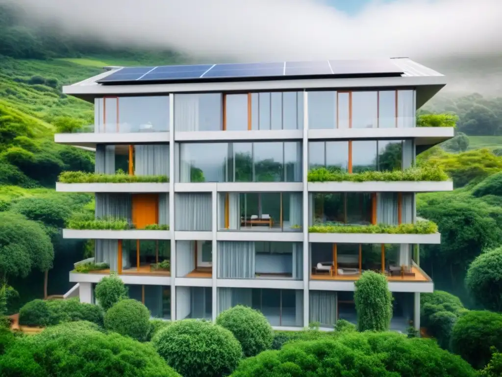 Edificio ecológico moderno: sostenibilidad y eficiencia energética Construcción verde con fundamentos proyecto ecoamigable en armonía con la naturaleza