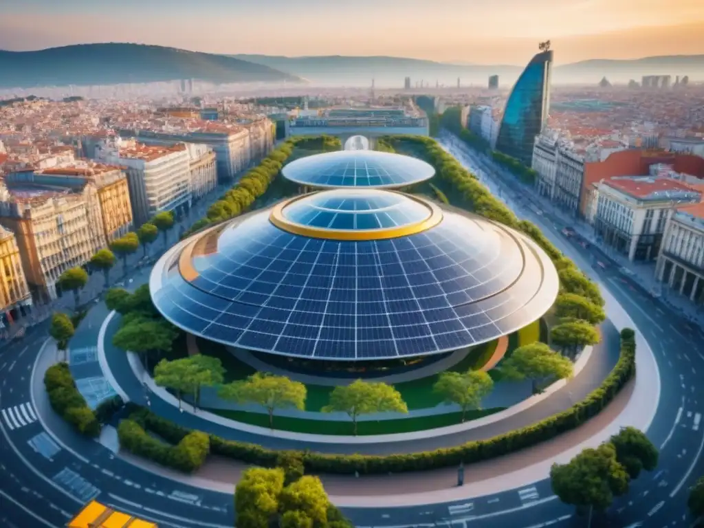 Centro Comercial Las Arenas: Arquitectura moderna y sostenible en Barcelona Vibrante atardecer en Centro Comercial Las Arenas de Barcelona, resaltando la inversión sostenible en centros comerciales