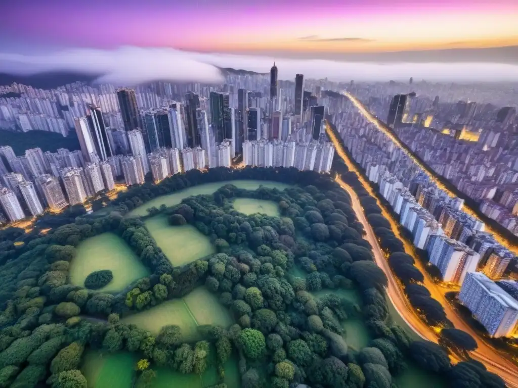 Espléndida vista aérea de Sao Paulo al atardecer: símbolo de modernidad y tradición en el mercado inmobiliario brasileño Vibrante Sao Paulo al atardecer, con modernos rascacielos y arquitectura histórica