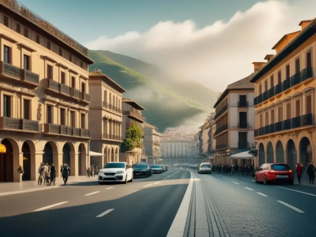 Contrastes urbanos en España: tradición y modernidad en una ciudad vibrante Vibrante calle de España con arquitectura tradicional y moderna, reflejando la evolución del mercado inmobiliario español