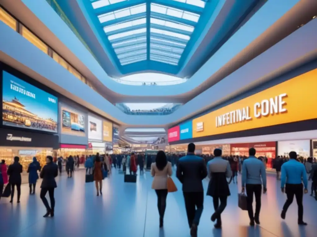 Centro comercial futurista multicultural con tecnología de vanguardia Vibrante centro comercial extranjero: innovación y diversidad