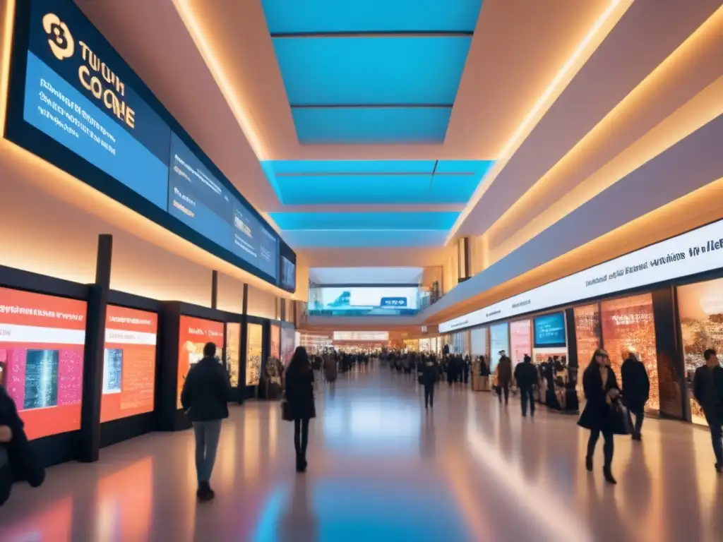 Centro comercial del futuro: venta digital interactiva Un vibrante centro comercial del futuro con estrategias de inversión inmobiliaria avanzadas