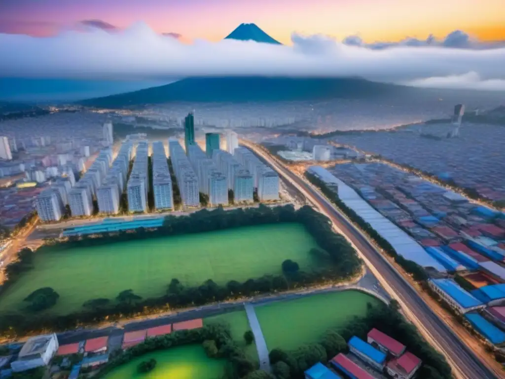 Vibrante panorama de Guatemala City: oportunidades de inversión La vibrante Ciudad de Guatemala desde el aire, muestra rascacielos modernos, parques verdes y calles llenas de vida