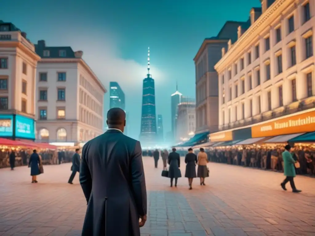 Vibrante ciudad al atardecer: arquitectura moderna y tradicional en armonía Vibrante ciudad al anochecer, fusionando arquitectura moderna con edificios históricos