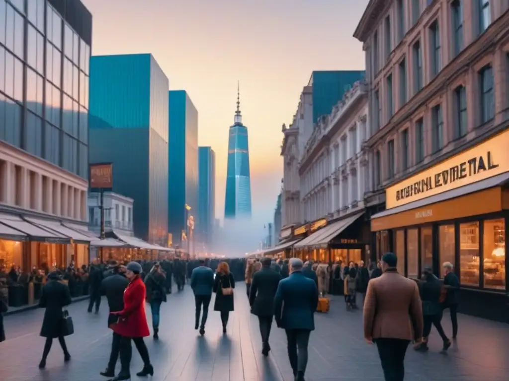 Skyline de ciudad vibrante: modernidad y tradición en 8k Vibrante ciudad al atardecer, fusionando historia y modernidad con personas y negocios