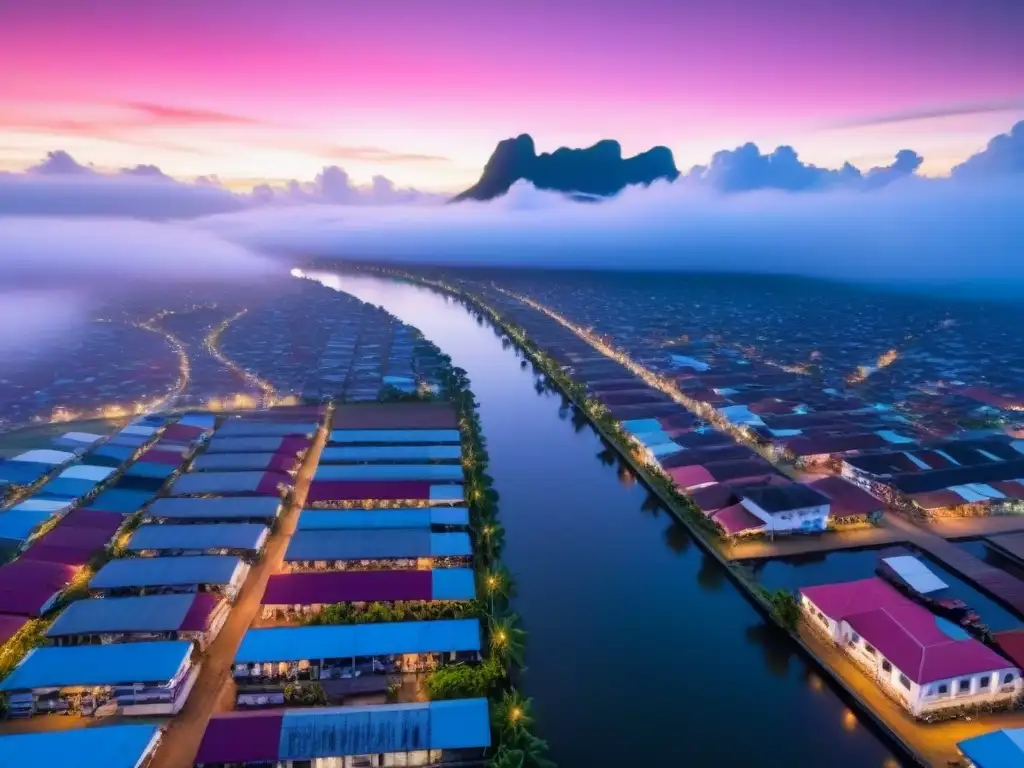 Paramaribo, Surinam: ciudad vibrante al anochecer Vibrante ciudad de Paramaribo, Surinam al atardecer