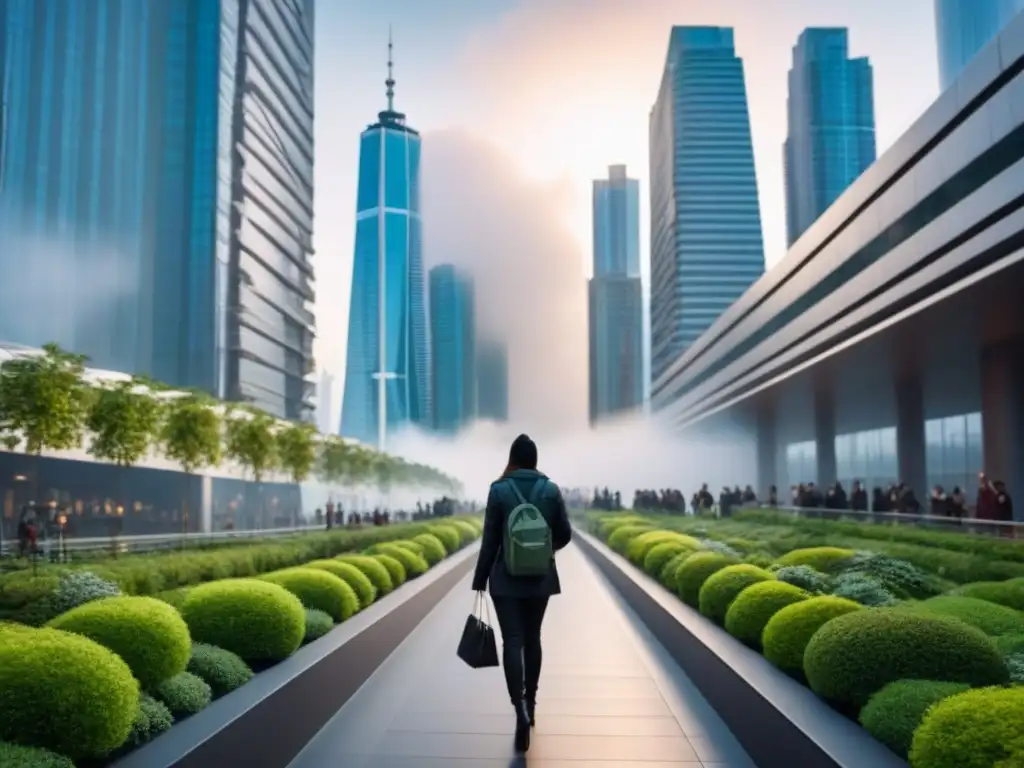 Metrópolis futurista: innovación urbana en armonía Vibrante ciudad con desarrollos mixtos centros comerciales multifuncionales, rascacielos, diseño innovador y espacios verdes
