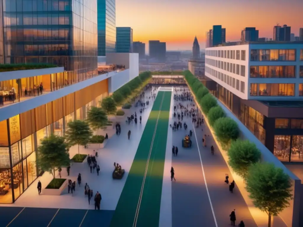 Vibrante ciudad multicultural al atardecer Vibrante ciudad con diversidad demográfica y arquitectónica, ideal para inversión inmobiliaria diversificada