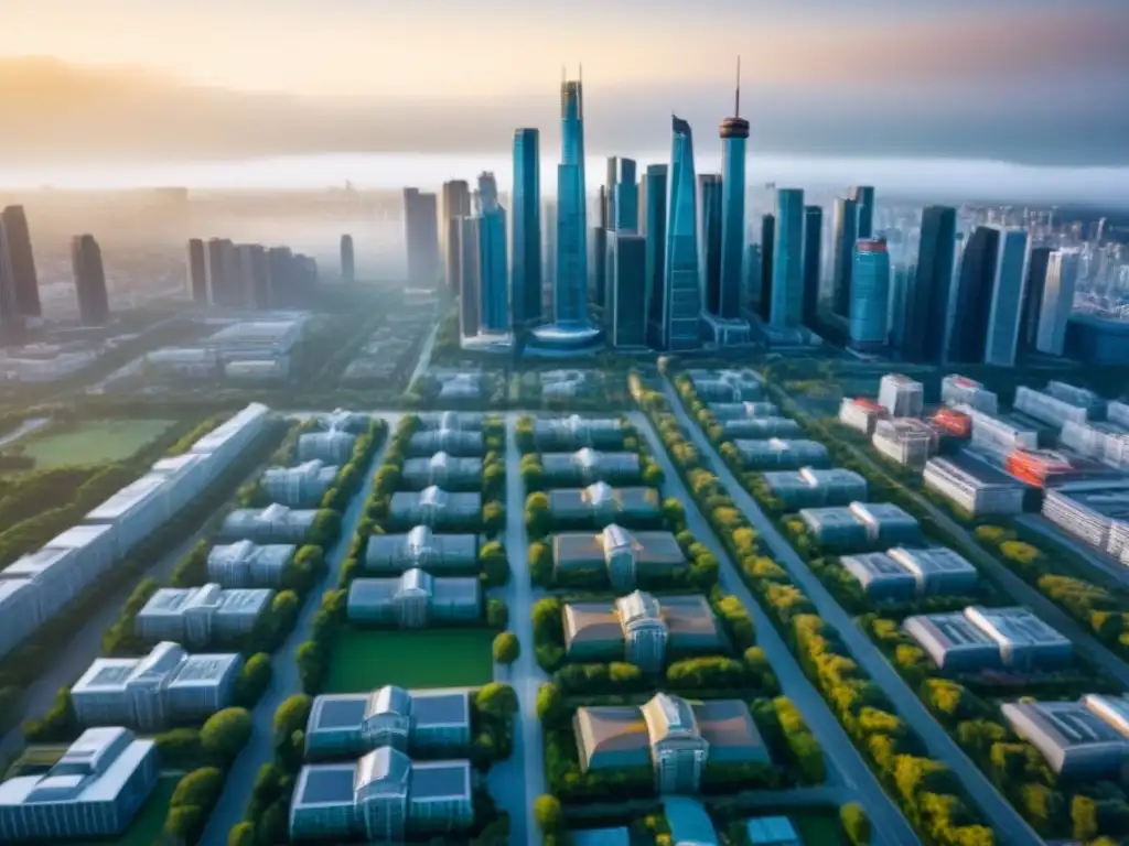 Cityscape diverso: REITs en un entorno urbano vibrante Vibrante ciudad diversificada con rascacielos modernos y espacios verdes