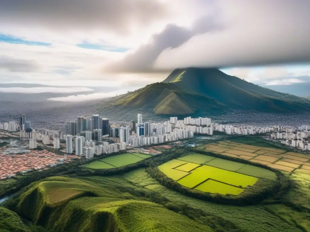 Vibrante panorama urbano en Ecuador: oportunidades de inversión Vibrante ciudad ecuatoriana con rascacielos, parques verdes y río, ideal para inversión inmobiliaria en Ecuador