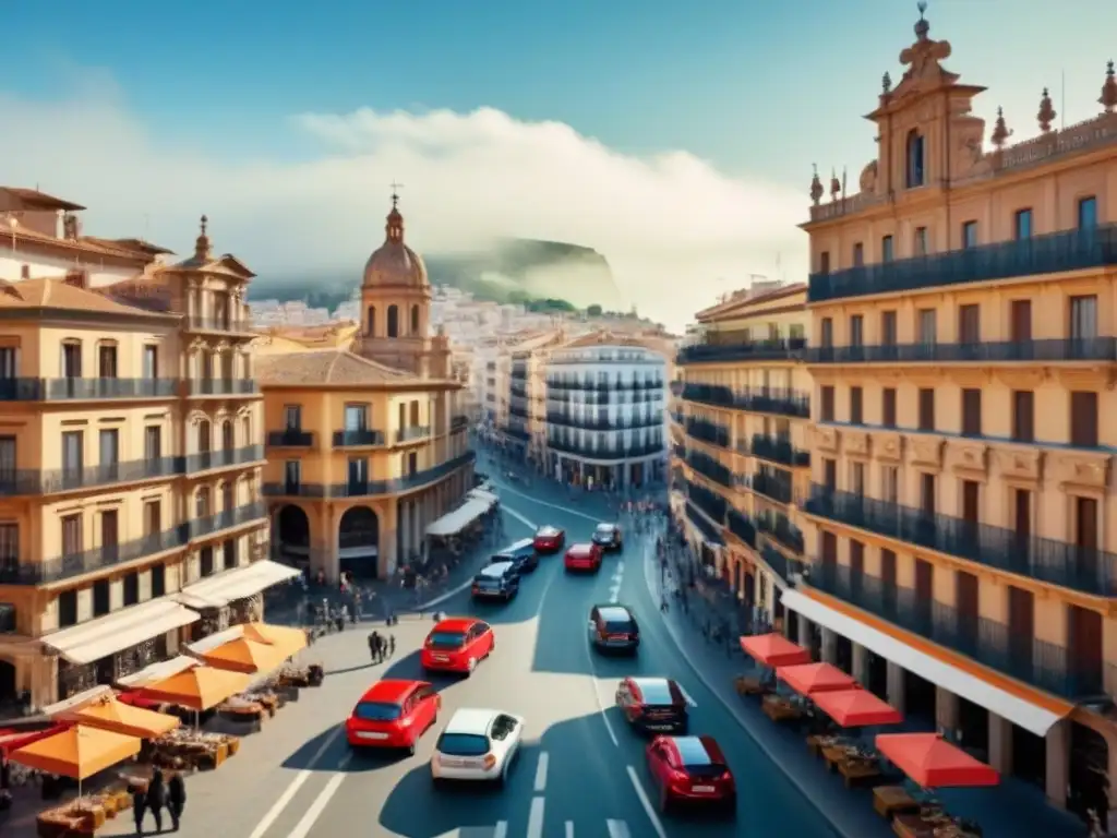 Vida urbana en España: fusión de tradición y modernidad Vibrante ciudad española fusionando lo antiguo y moderno
