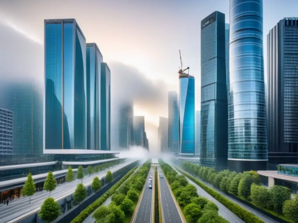 Futurismo urbano: ciudad accesible y sostenible con 8k detalles Vibrante ciudad futurista con accesibilidad en planificación urbana y diversidad de personas