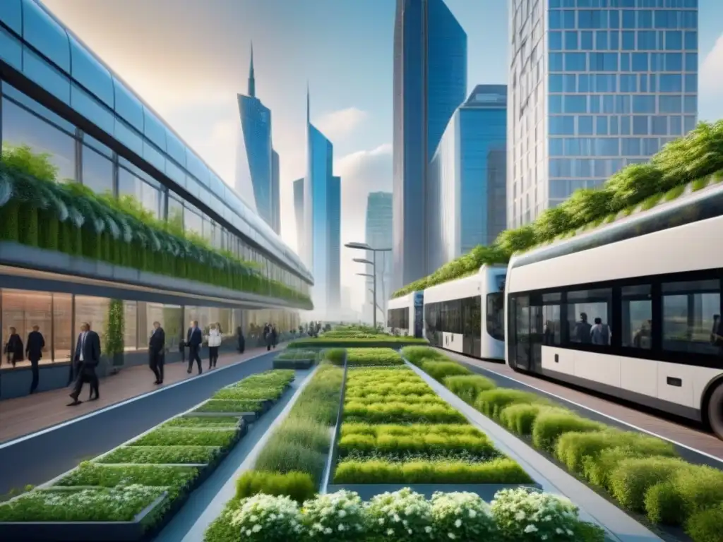 Metrópolis futurista: infraestructura verde integrada en la ciudad Vibrante ciudad futurista con infraestructura verde, financiamiento proyectos infraestructura verde