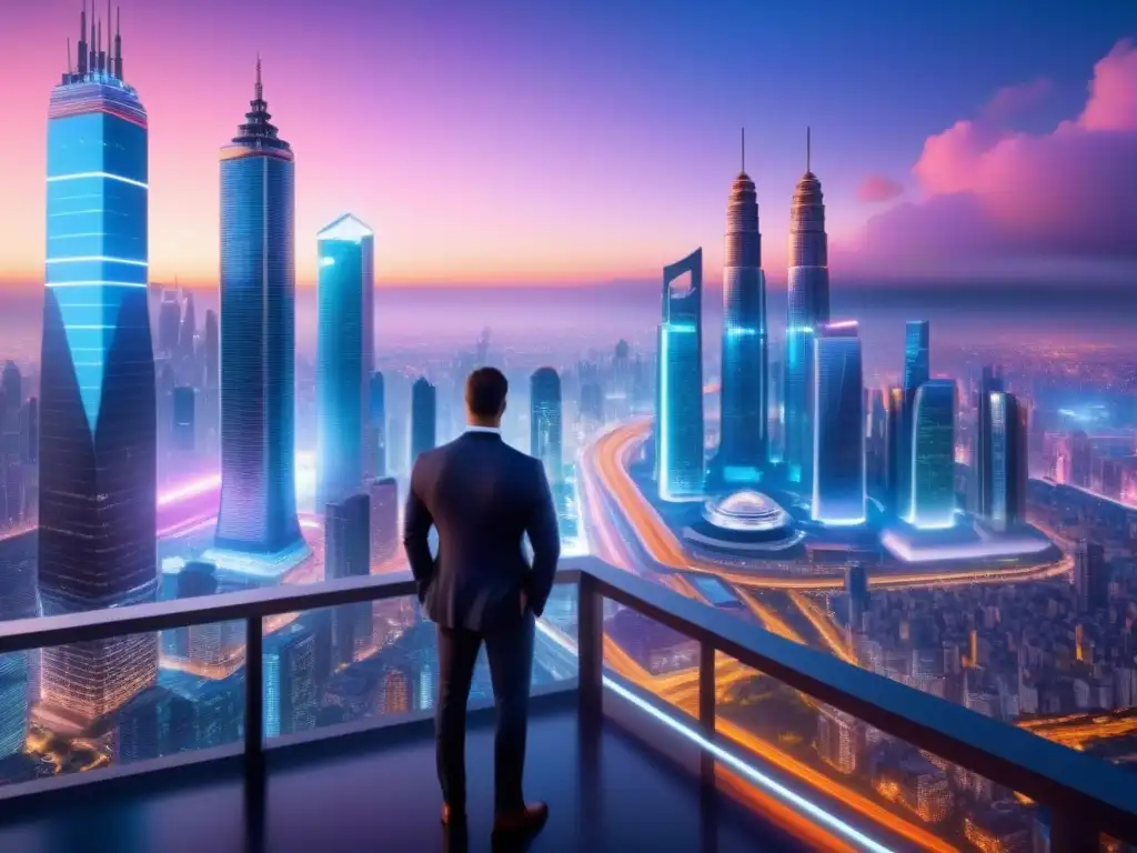 Metrópolis futurista: innovación AI en el horizonte urbano Vibrante ciudad futurista con tecnología AI en inversión inmobiliaria