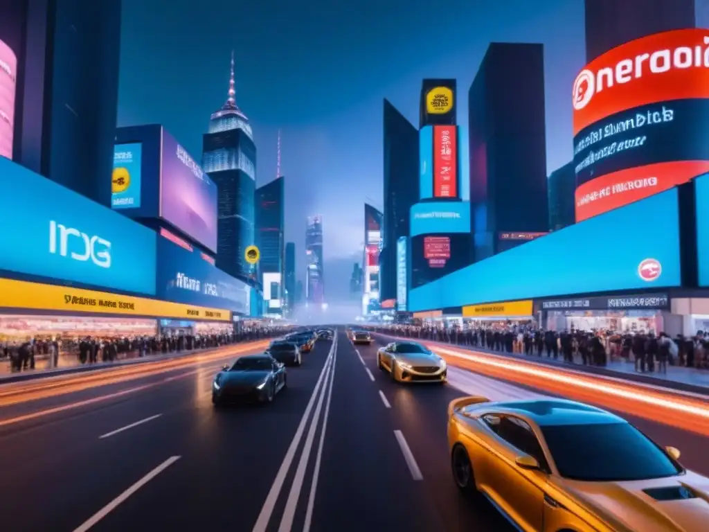Metrópolis futurista: oportunidades de inversión internacional en centros comerciales extranjeros Vibrante ciudad futurista de noche con rascacielos iluminados por luces neón, reflejando la inversión en centros comerciales extranjeros