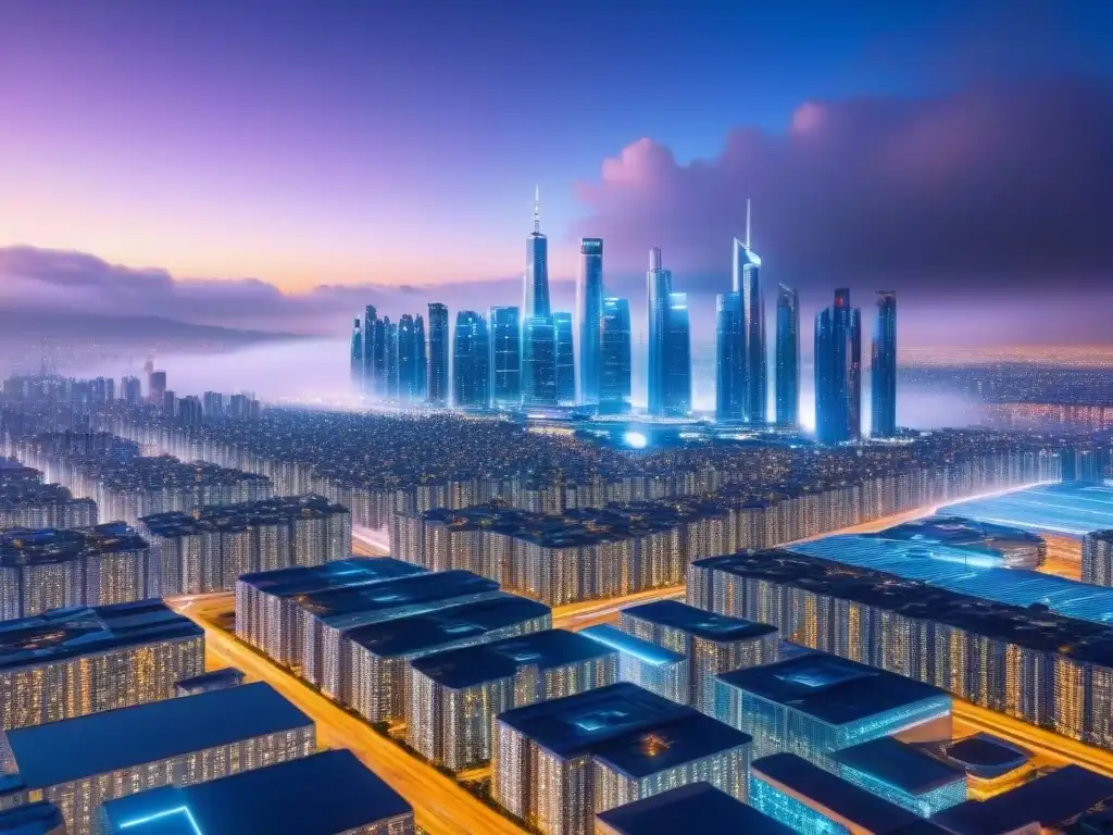 Metrópolis futurista en 8k: inversión inmobiliaria avanzada Vibrante ciudad futurista de noche con rascacielos iluminados y autos voladores