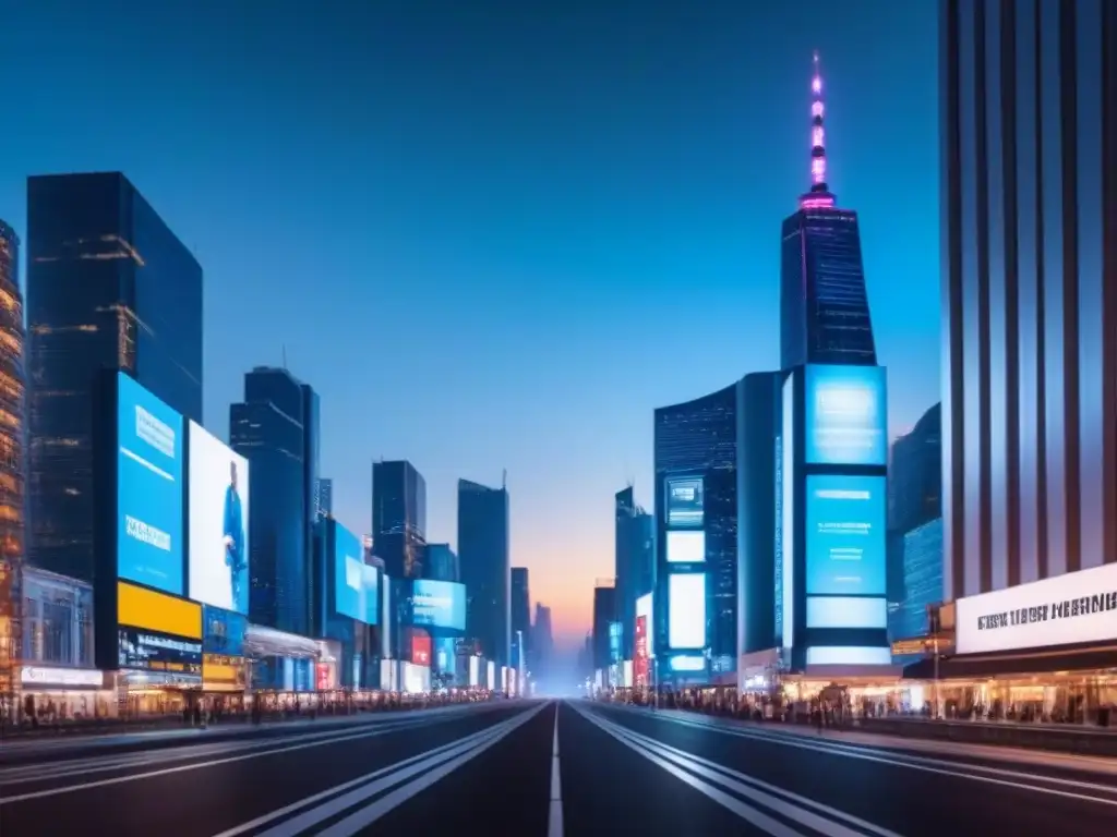 Metrópolis futurista: real estate y fintech brillan de noche Vibrante ciudad futurista de noche, con rascacielos iluminados y tecnología fintech