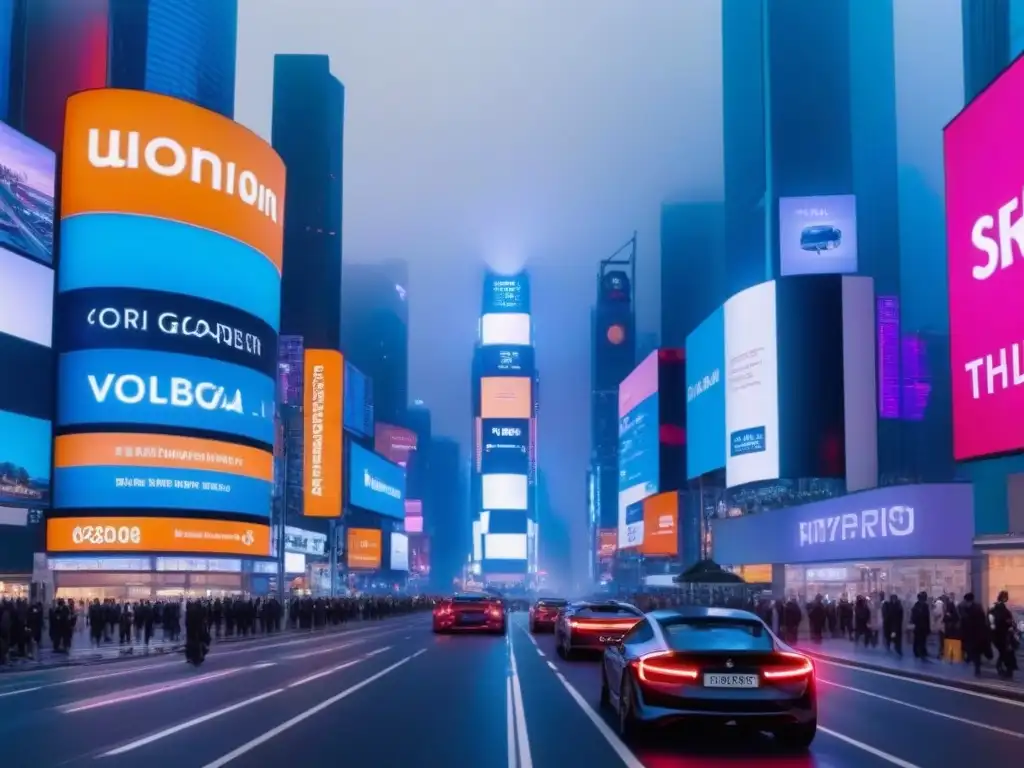 Metrópolis futurista: luces neón y IA en la vida cotidiana Vibrante ciudad futurista de noche con luces de neón, rascacielos modernos y vehículos autónomos