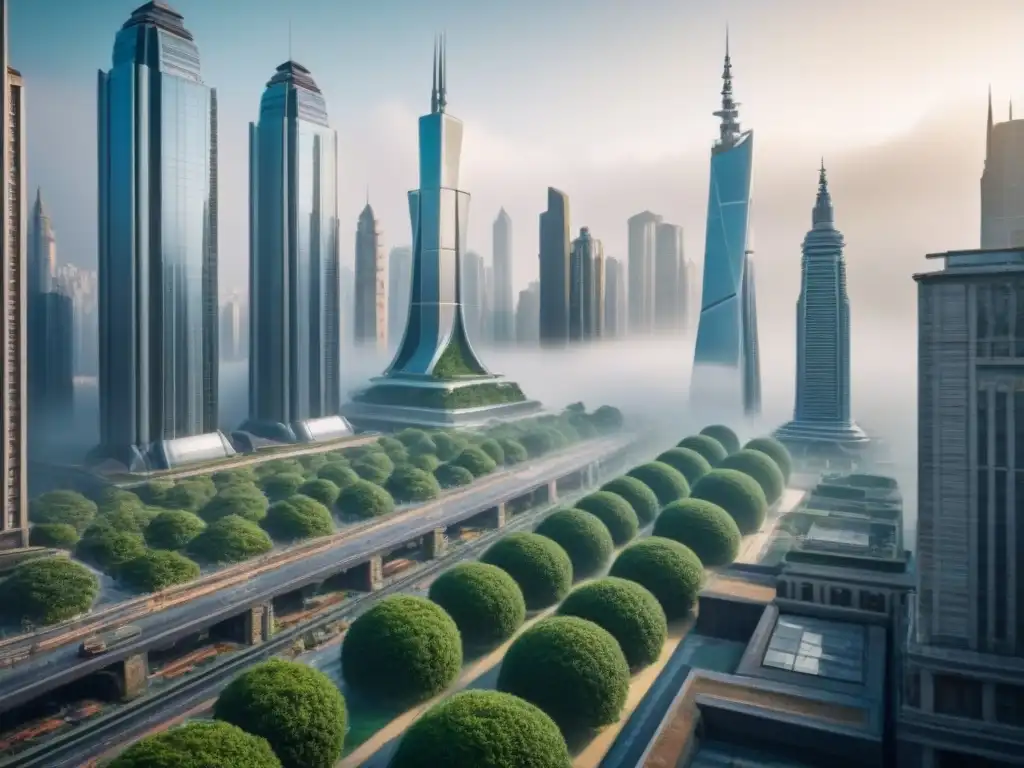Cityscape futurista: restauración de edificios históricos Vibrante ciudad futurista con restauración de edificios históricos y modernos rascacielos