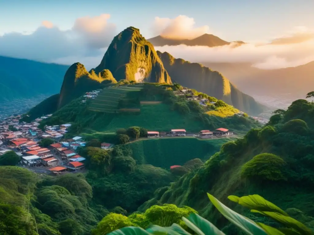 Paisaje urbano en Honduras al atardecer: modernidad y naturaleza en armonía Vibrante ciudad hondureña al atardecer, mostrando rascacielos modernos y calles bulliciosas