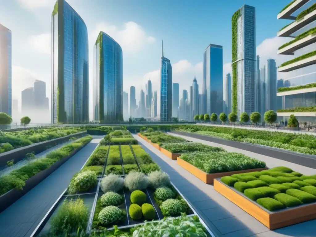 Cityscape verde: armonía entre rascacielos y naturaleza Vibrante ciudad con infraestructura verde y rascacielos integrados en un mercado inmobiliario sostenible