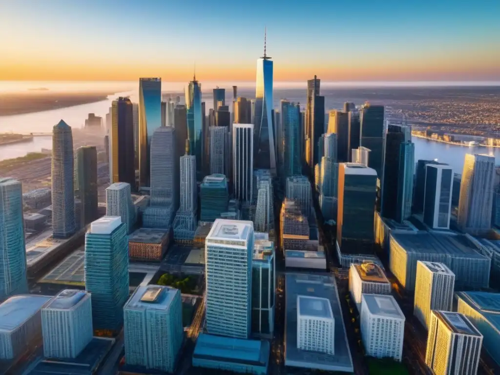 Horizonte urbano vibrante: oportunidades en inversión inmobiliaria Vibrante ciudad llena de rascacielos y edificios comerciales