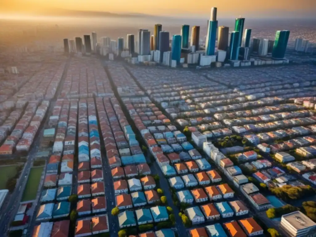 Contrastes urbanos: Ciudad mexicana con rascacielos y barrios coloridos Vibrante ciudad mexicana con rascacielos y barrios coloridos