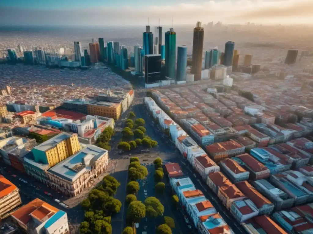 Vibrante panorama urbano mexicano: fusión de tradición y modernidad Vibrante ciudad mexicana con rascacielos, barrios coloridos y calles bulliciosas