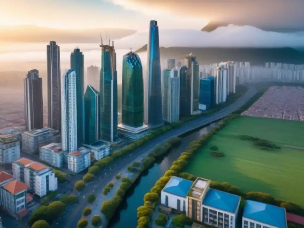 Cityscape vibrante: arquitectura tradicional y moderna en Sudamérica Vibrante ciudad en Sudamérica, mezcla de arquitectura tradicional y moderna, ideal para estrategias de inversión inmobiliaria