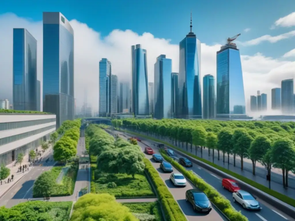 Metrópolis vibrante: paisaje urbano moderno en 8k Vibrante ciudad moderna con arquitectura y naturaleza en equilibrio, cumpliendo con regulaciones conservación bienes raíces