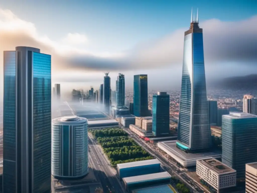 Metrópolis próspera: centros comerciales y rascacielos futuristas Vibrante ciudad moderna con centros comerciales de lujo, calles llenas de gente y rascacielos futuristas