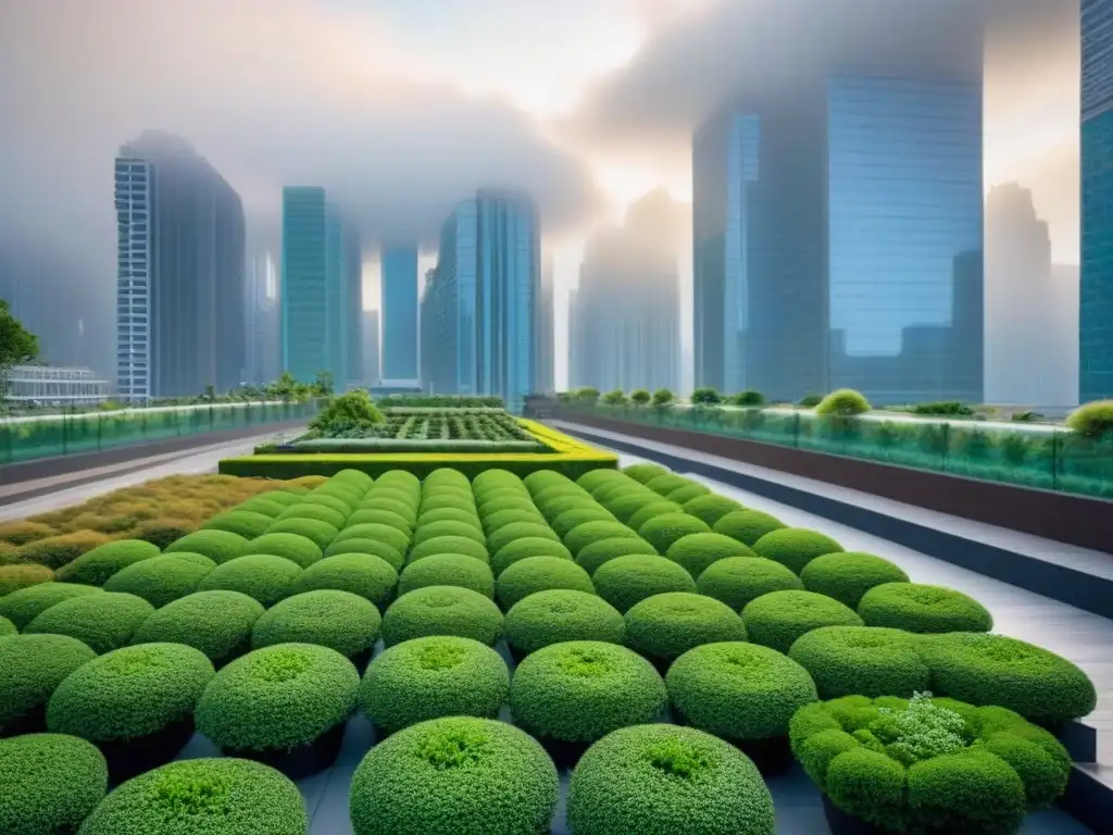 Skyline urbano con jardines verticales y techos verdes Vibrante ciudad con naturaleza: Inversiones infraestructura verde internacional