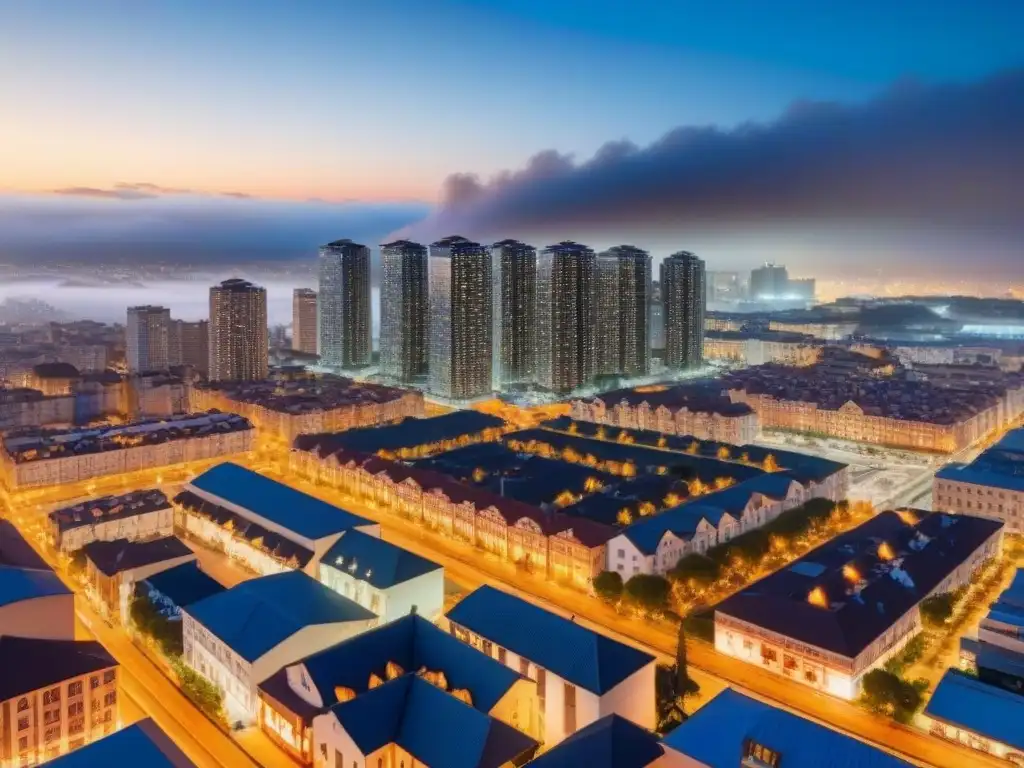 Vibrante ciudad nocturna: luces urbanas y comunidad diversa Vibrante ciudad nocturna iluminada por luces, reflejando la seguridad y el impacto en la plusvalía de las propiedades