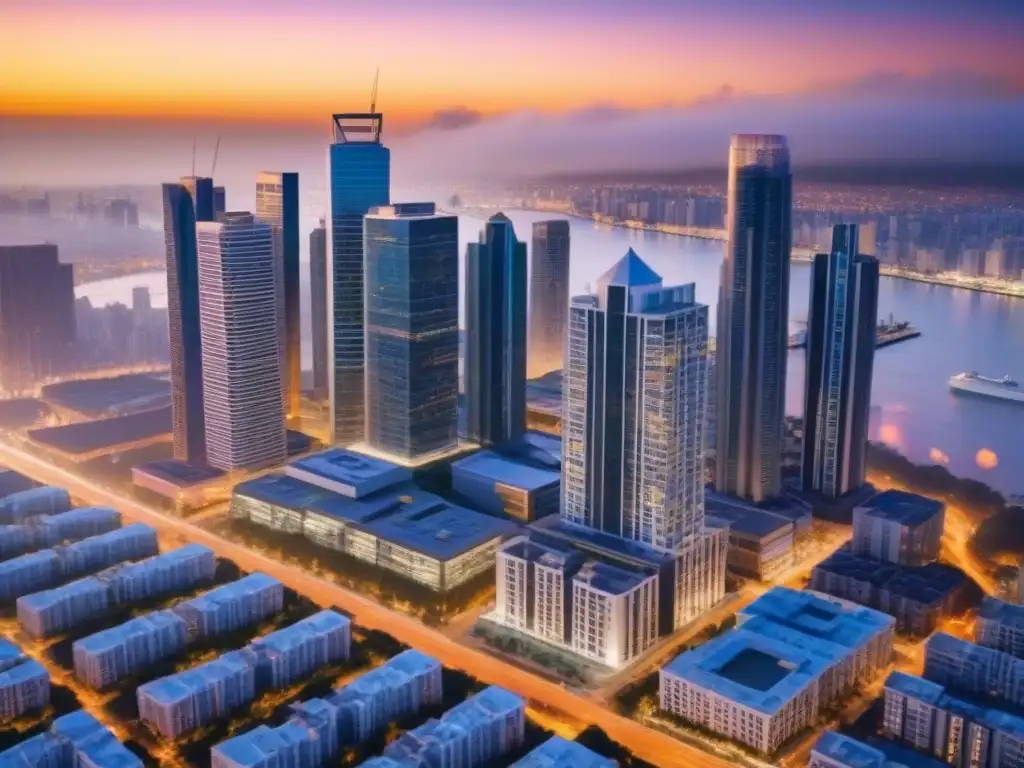 Oportunidades de Inversión en Nicho Inmobiliario al Anochecer Vibrante ciudad al anochecer con oportunidades de inversión inmobiliaria en crisis