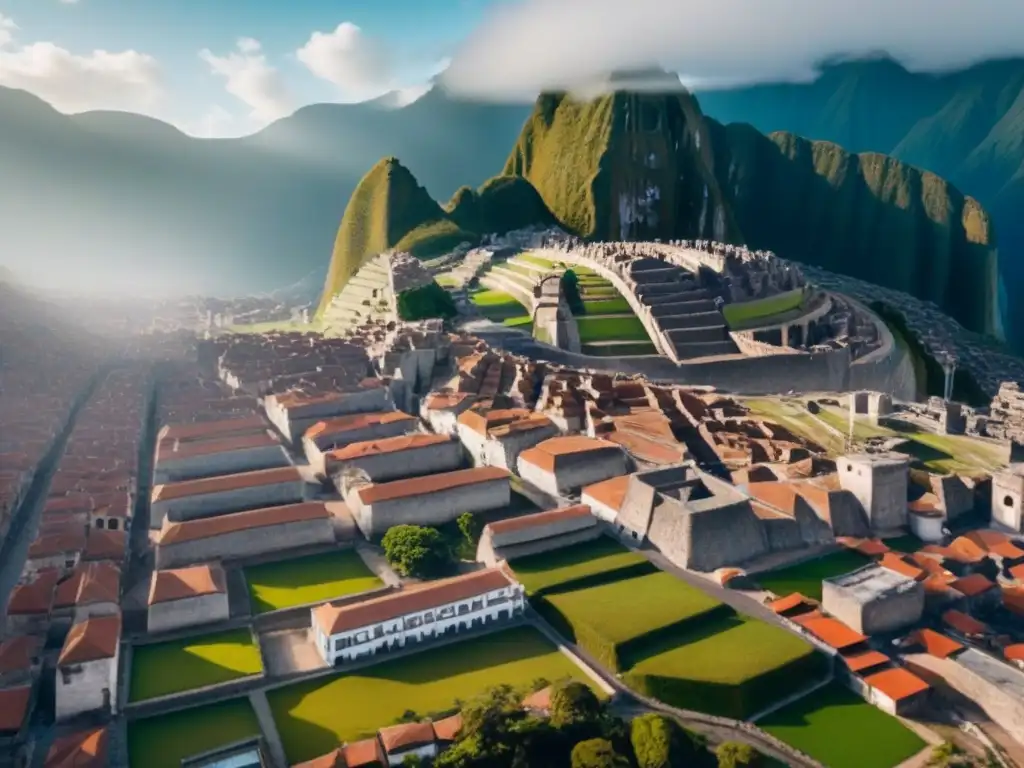 Vista aérea dinámica de ciudad en Perú: crecimiento inmobiliario Vibrante ciudad peruana con rascacielos y arquitectura tradicional, reflejando el crecimiento del mercado inmobiliario