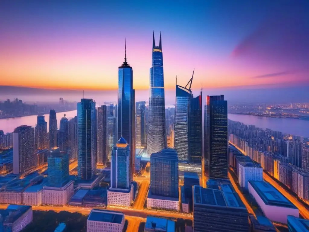 Skyline urbano moderno: Colaboración innovadora al anochecer Vibrante ciudad al anochecer con profesionales colaborando en estrategias innovadoras
