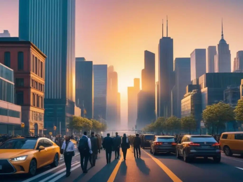 Vibrante escena urbana: negocios y diversidad en la ciudad Vibrante ciudad con profesionales en negociaciones, reflejando el Impacto de actos jurídicos inmobiliarios