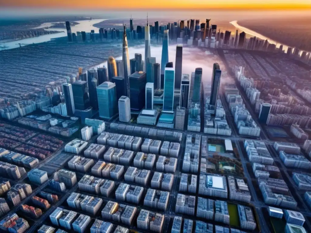 Horizonte urbano dinámico: real estate en la ciudad Vibrante ciudad con rascacielos, reflejando predicción fluctuaciones mercado inmobiliario